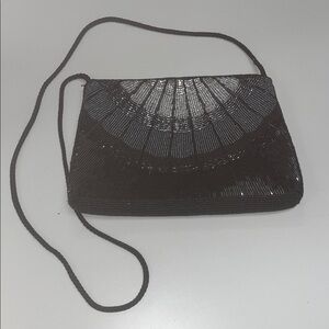 Source Unknown Black, Silver, Gray Beaded Clutch with cord